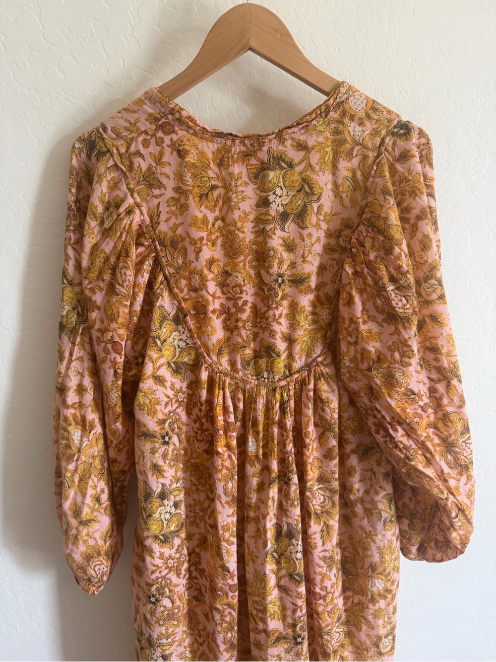 Kinga Csilla Floral Block Print Long Sleeve Midi Dress Pink Yellow L - Picture 2 of 7